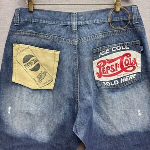 Pepsi-Cola Mens Graphic Relaxed Fit Denim Jeans Blue Button Fly Size 42